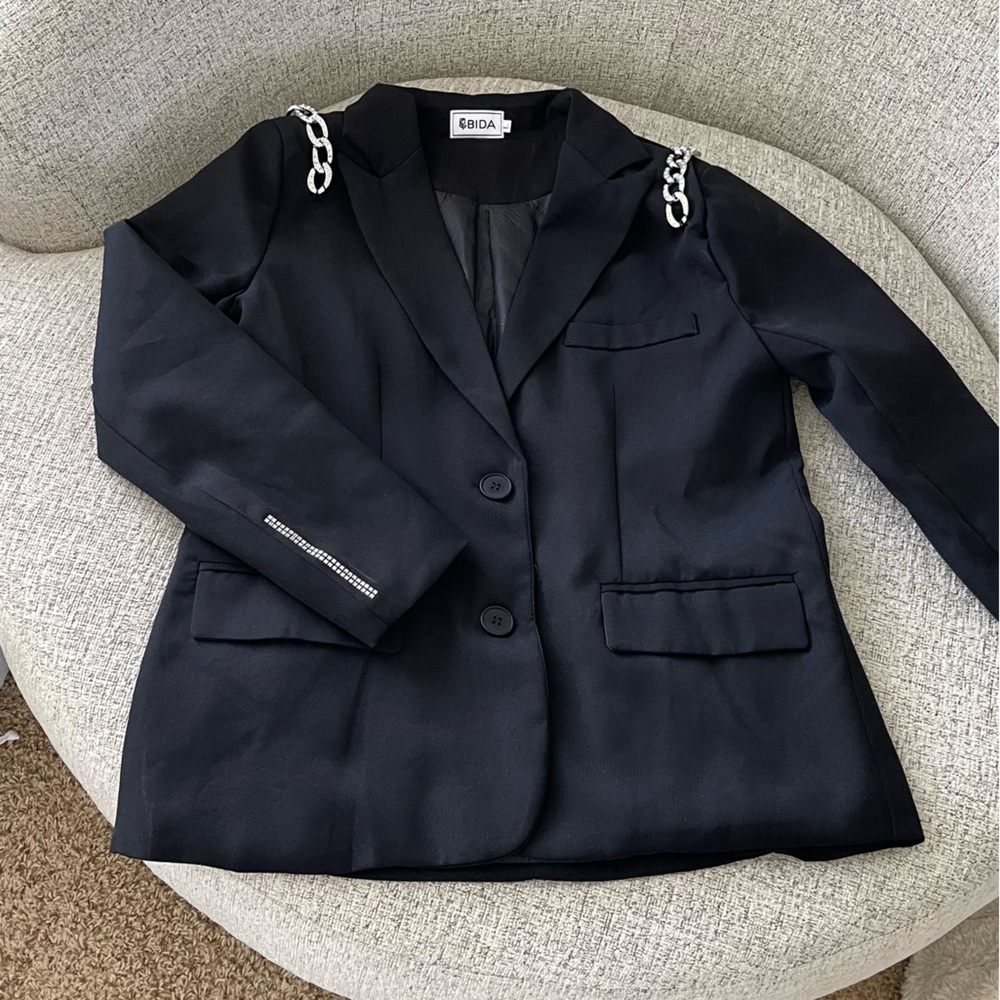 Chain Detail Black Oversized Blazer